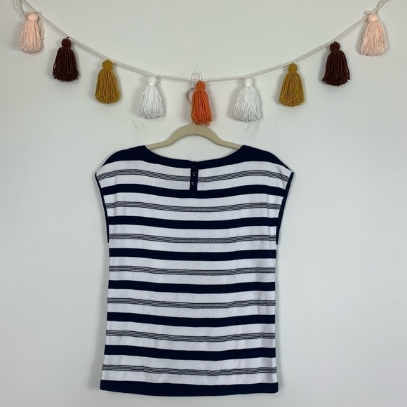 Talbots Navy Blue Metallic Knit Stripe Sleeveless Sweater Size MP - Picture 8 of 8